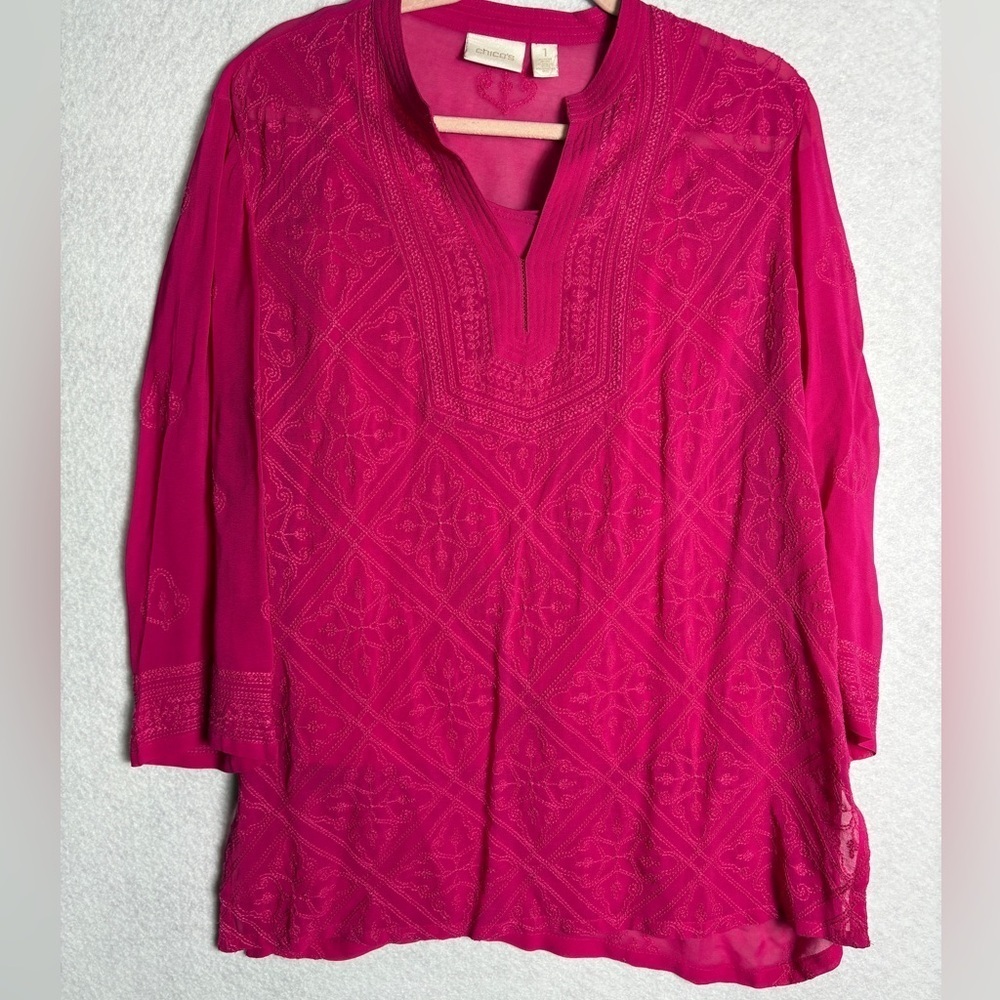 Chico ‘s Size 1 Pink Tunic Two piece
Tank Top and blouse.